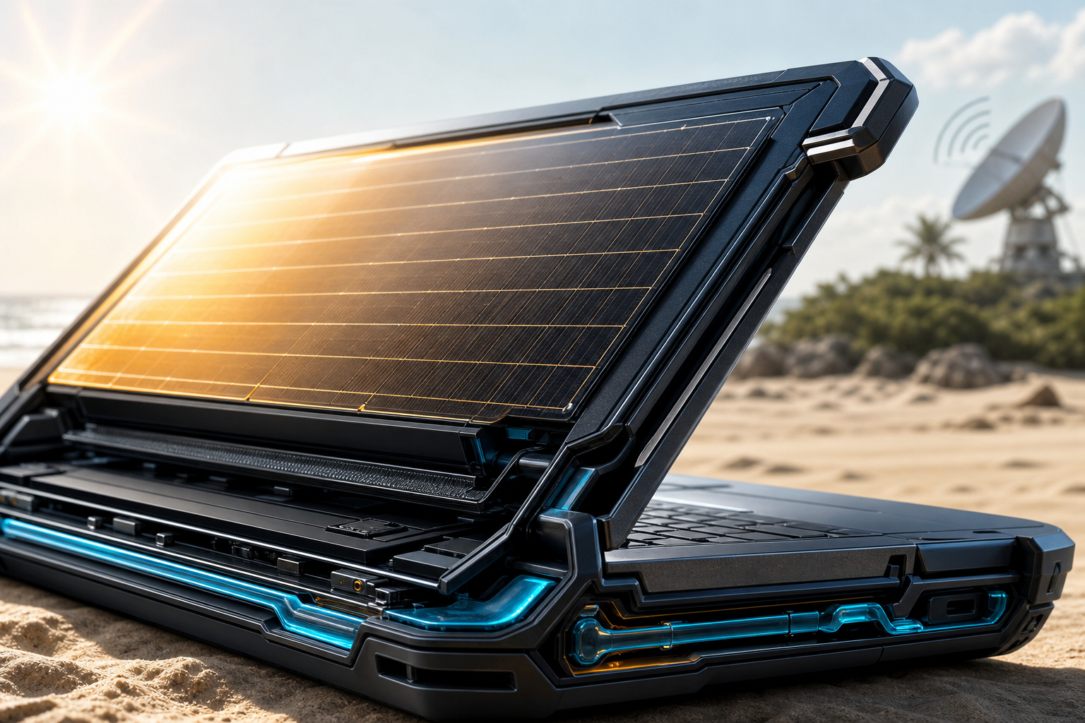 Solar charging surface on the Beachtop laptop shell